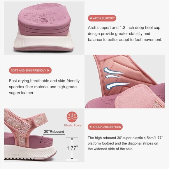 NWT Walking Sandals Women, Arch Support Hiking Sandals Orthotics - Picture 11 of 12